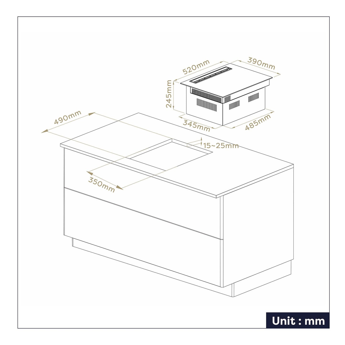 CIARRA ONE CBBEH392BF Plaque de cuisson à induction avec hotte aspirante, hotte de table intégrée, 39 cm, 2 plaques, Flexzone, 9 niveaux, sécurité enf