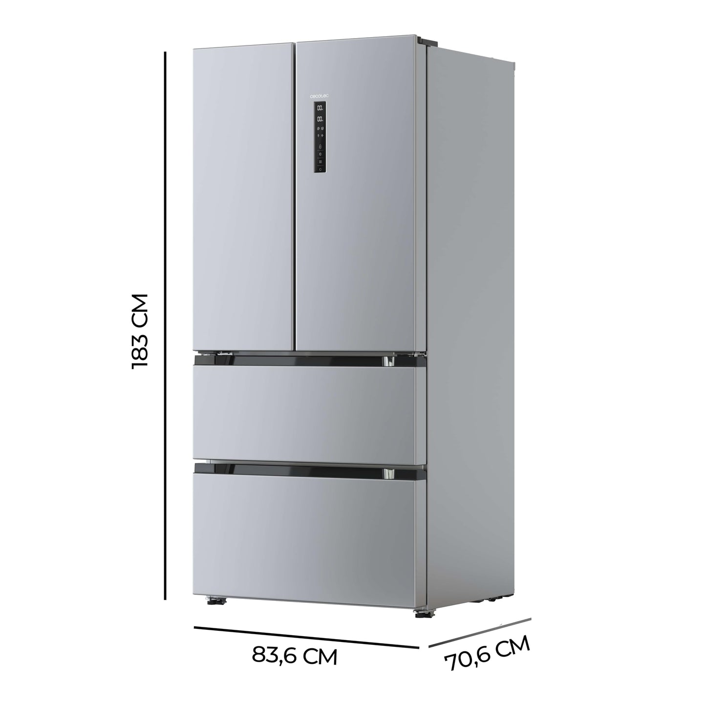 Cecotec Refrigerator French Door Stainless Steel 510 L Bolero CoolMarket FD 510 Inox E. 183 cm High, 84 cm Wide, Motor Inverter Plus, Fast Cooling and