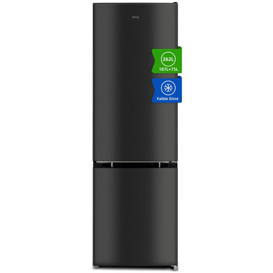 CHIQ Réfrigérateur congélateur bas FBM260L 262L (187+75), Low frost, Acier inoxydable, Portes réversibles, 39 db, 12 ans de garantie sur le compresseu