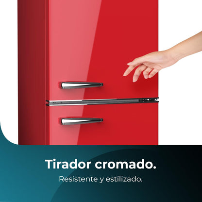 Cecotec Réfrigérateur Combiné Rétro 300L Bolero CoolMarket Combi Origin 300 Rouge E, Classe E, LED Intérieur, Crisper Box, Contrôle de Température, Po