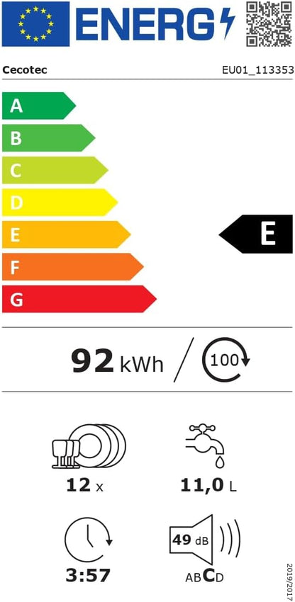 Cecotec Lave-vaisselle Intégrable 60cm Bolero Aguazero 6110 Full-BI. 1850W, 12 Couverts et 7 Programmes, Fonction Demi-charge, Programme 3 en 1, Départ Différé, Dry+ et KidBlock, Panier à Couverts.