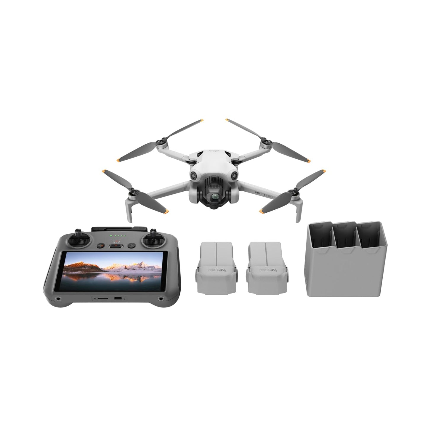 DJI Bundle avec Mini 4 Pro Fly More avec RC 2 (Radiocommande avec Écran), Mini Drone Pliable avec Caméra 4K, Moins de 0,549 lb/249 g, Temps de Vol de 34 min, 2 Batteries Supplémentaires, C0