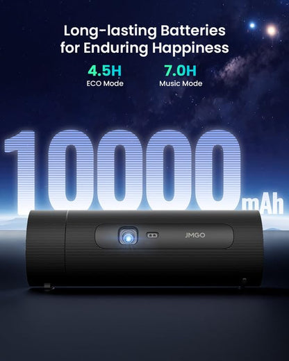 JMGO PicoFlix Mini Videoprojecteur Portable Extérieur avec Google TV, Netflix, 1080P, 420 ISO Lumens, Batterie de 4,5 Heures, Vidéoprojecteur Home Cinéma 200", HDR10, Gimbal, Haut-parleurs 10W