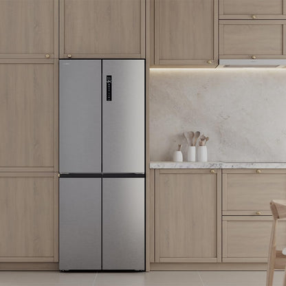 Cecotec Réfrigérateur 4 Portes Total No Frost Bolero CoolMarket 4D 394 Inox E,394 Litres, Hauteur 170 cm et 70 cm Largeur, Tiroir Température Variable, Compresseur Inverter, ATT Antibactérien