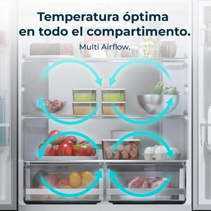 Cecotec Réfrigérateur Congélateur porte française Bolero CoolMarket FD 436 Dark E. 436 L, Total No Frost, Multi Airflow y compresseur inverter para ahorro energético.
