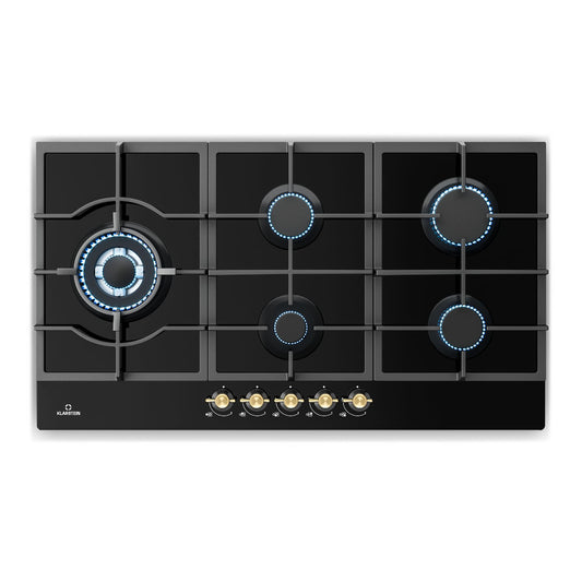 Klarstein Table de Cuisson à Gaz avec 5 Brûleurs – Plaque de Cuisson Encastrable 11100W, Surface en Acier Inoxydable, Compatible GPL