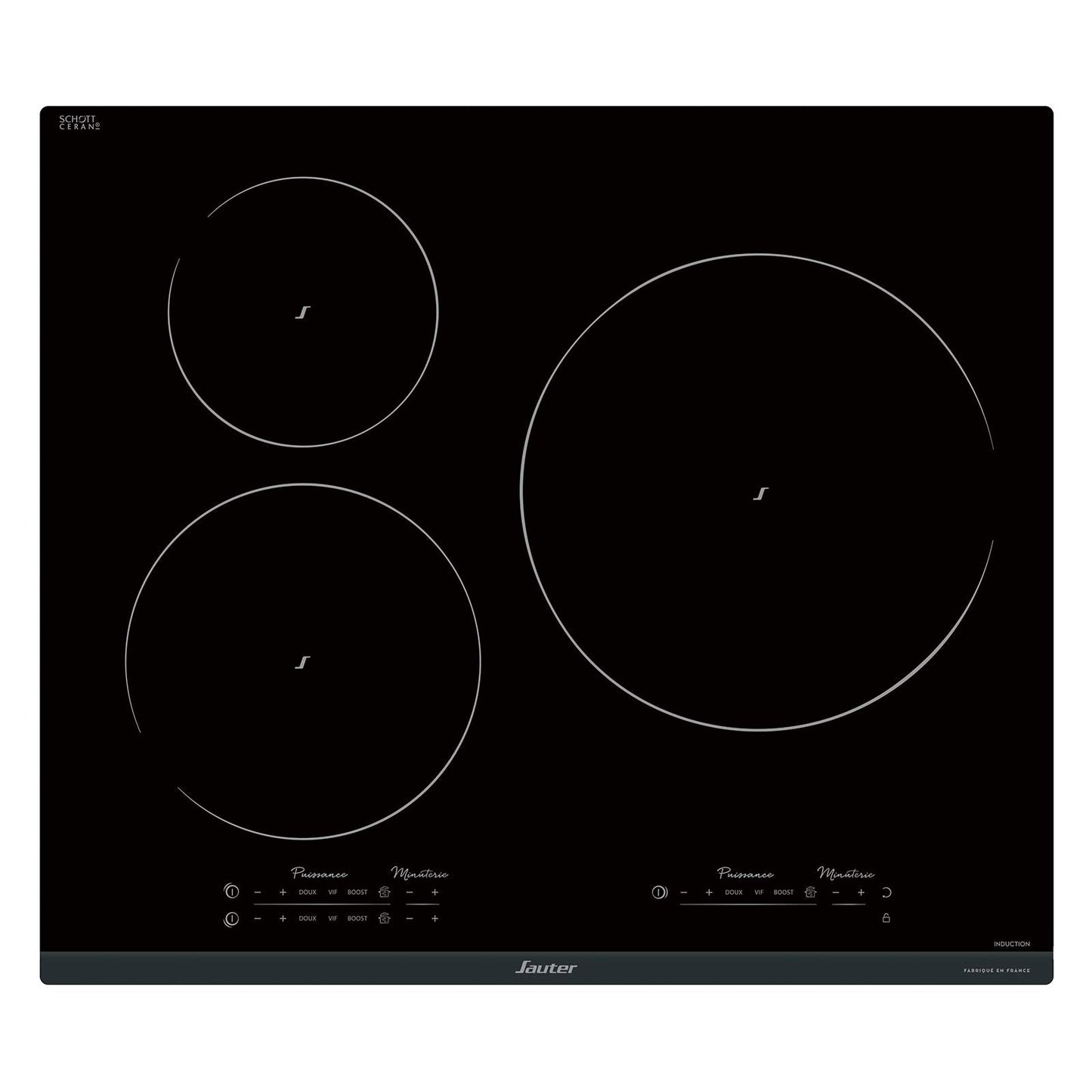 Sauter - SPI9544B - Plaque Induction - Table de Cuisson Encastrable - Noir - 3 Foyers - 7400W - Dimensions Encastrement : 56x49cm - Grand Foyer 28 cm - Fabriqué en France