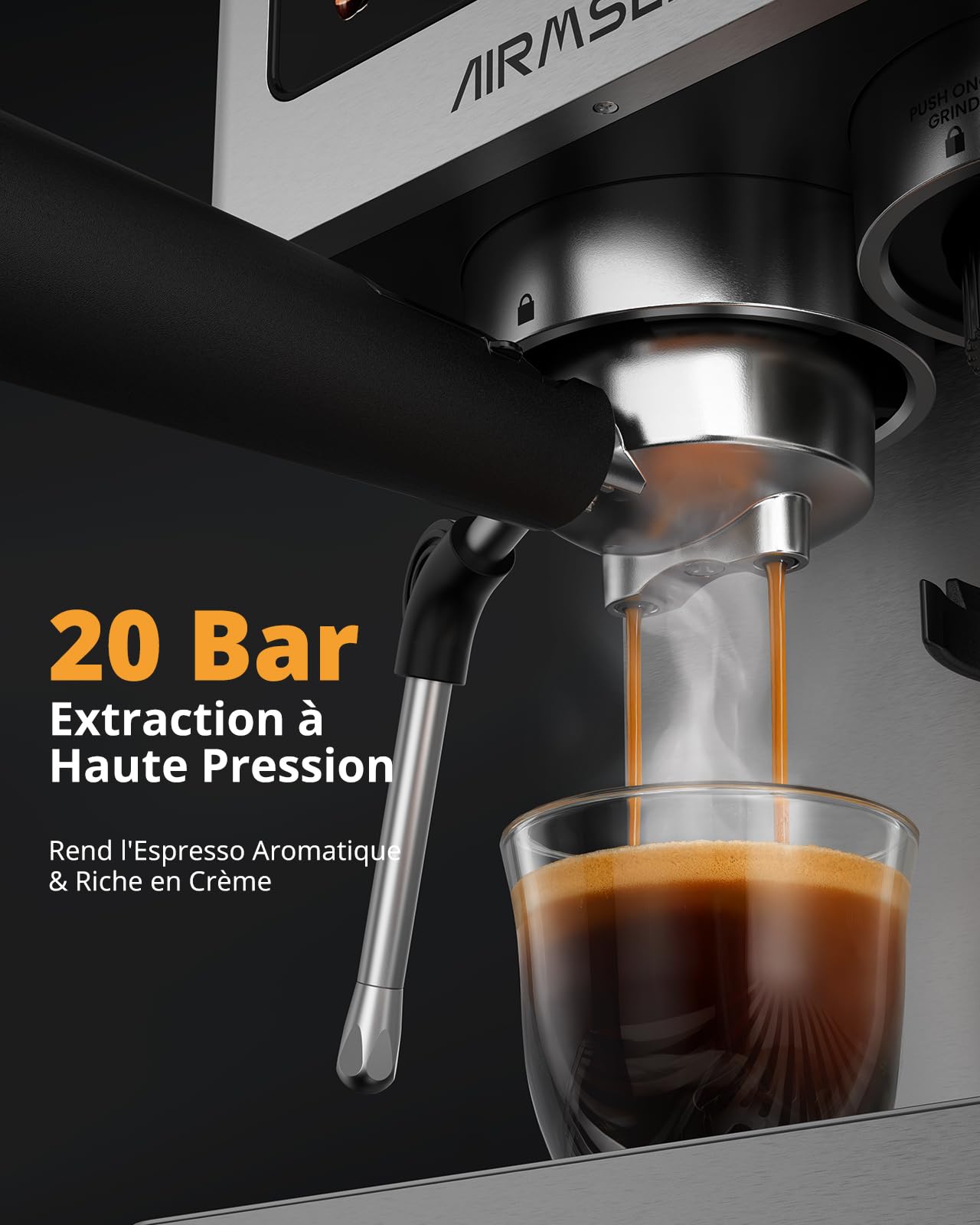 AIRMSEN Espresso Machine à Café Grain à Tasse avec Mousseur à Lait - Programmable, Écran Tactile Couleur, Compatible Café Froid (Cold Brew) et Americano, En Acier Inoxydable, Réservoir 1.8L