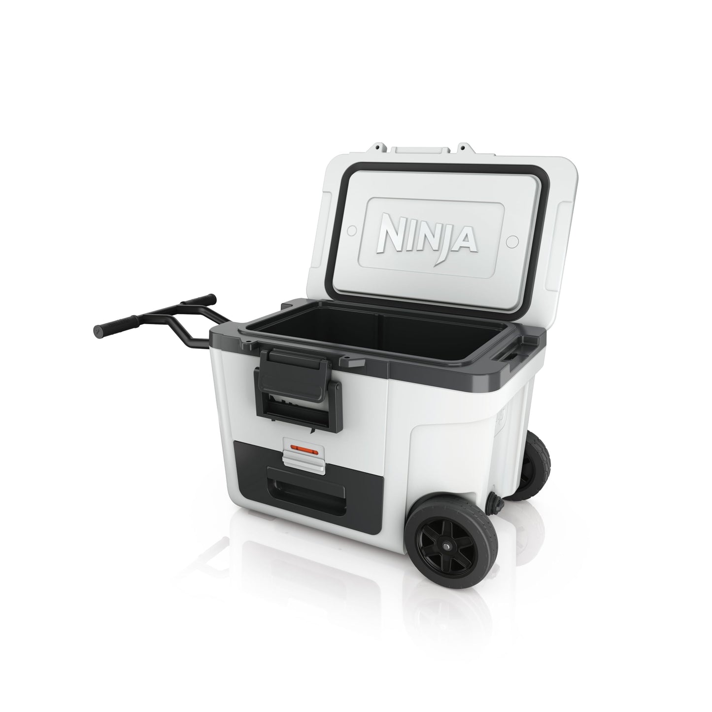 Ninja FrostVault Glacière robuste et isotherme, avec roues et tiroir de stockage à sec Dry Zone, conserve la glace plusieurs jours, capacité jusqu’à 68 canettes, Blanc Nuage, FB245EUWH