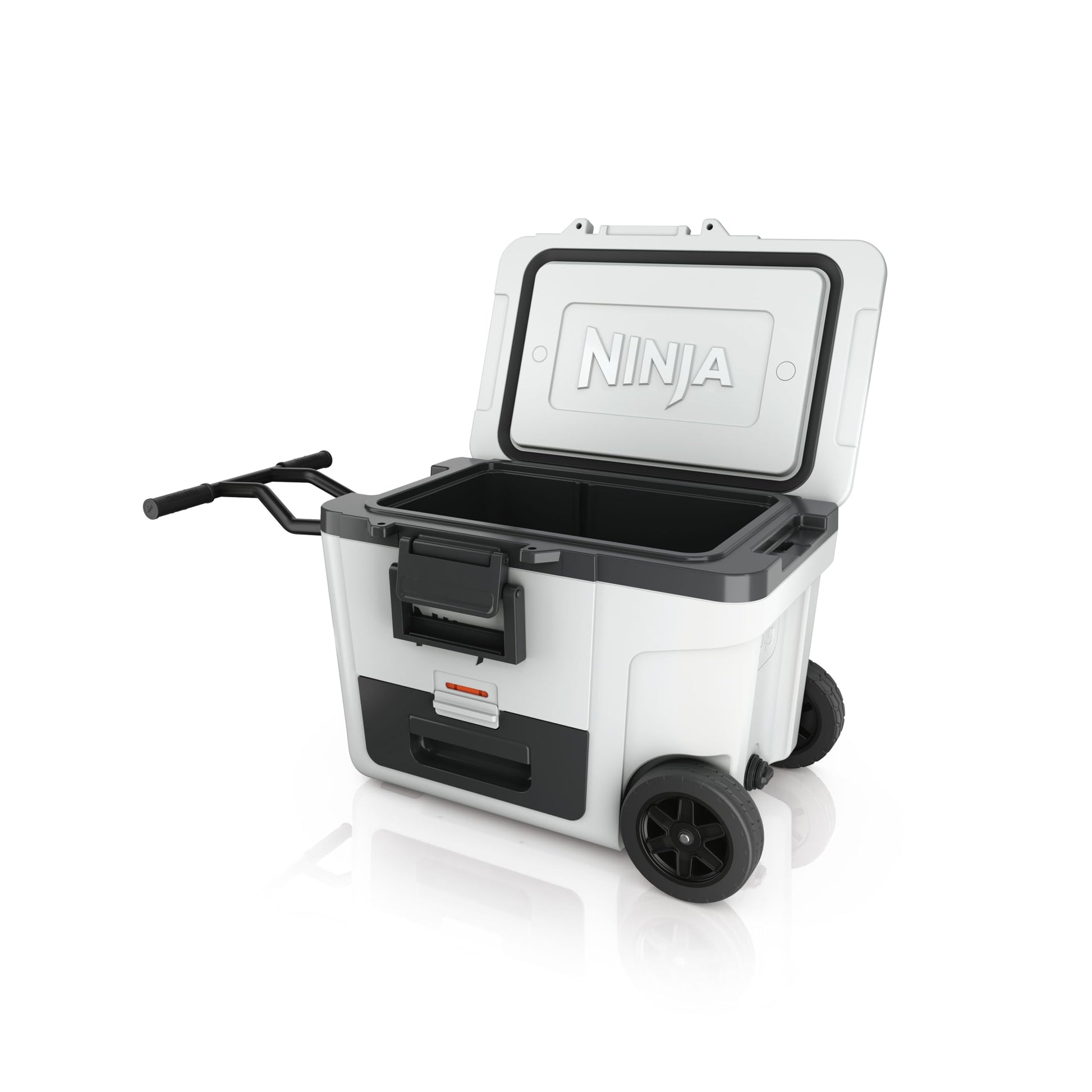 Ninja FrostVault Glacière robuste et isotherme, avec roues et tiroir de stockage à sec Dry Zone, conserve la glace plusieurs jours, capacité jusqu’à 68 canettes, Blanc Nuage, FB245EUWH