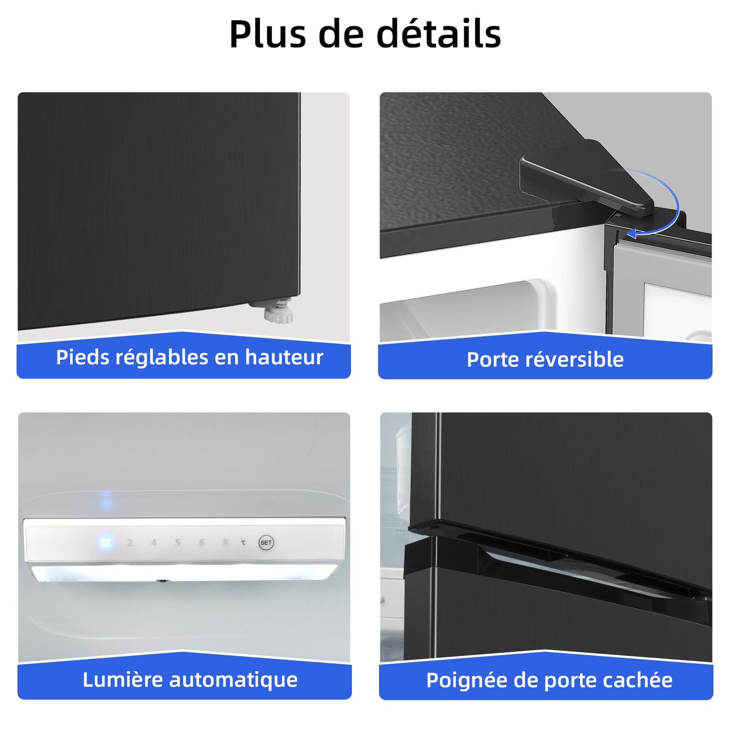 CHIQ Réfrigérateur congélateur bas FBM260L 262L (187+75), Low frost, Acier inoxydable, Portes réversibles, 39 db, 12 ans de garantie sur le compresseu
