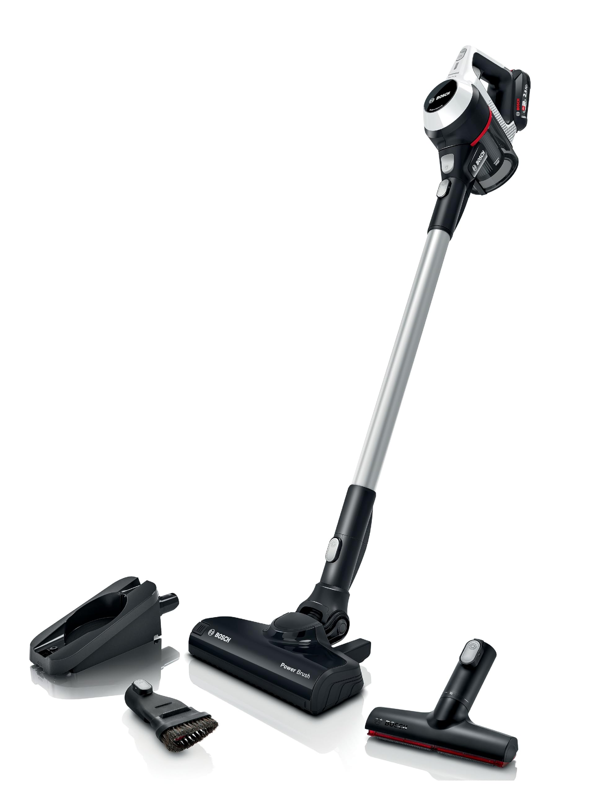 Bosch Electroménager Unlimited 6, BCS611AM, aspirateur Balai Rechargeable sans Fil, autonomie de 30 Min, performant sur différents Types de Sol, Accessoires Inclus, Blanc