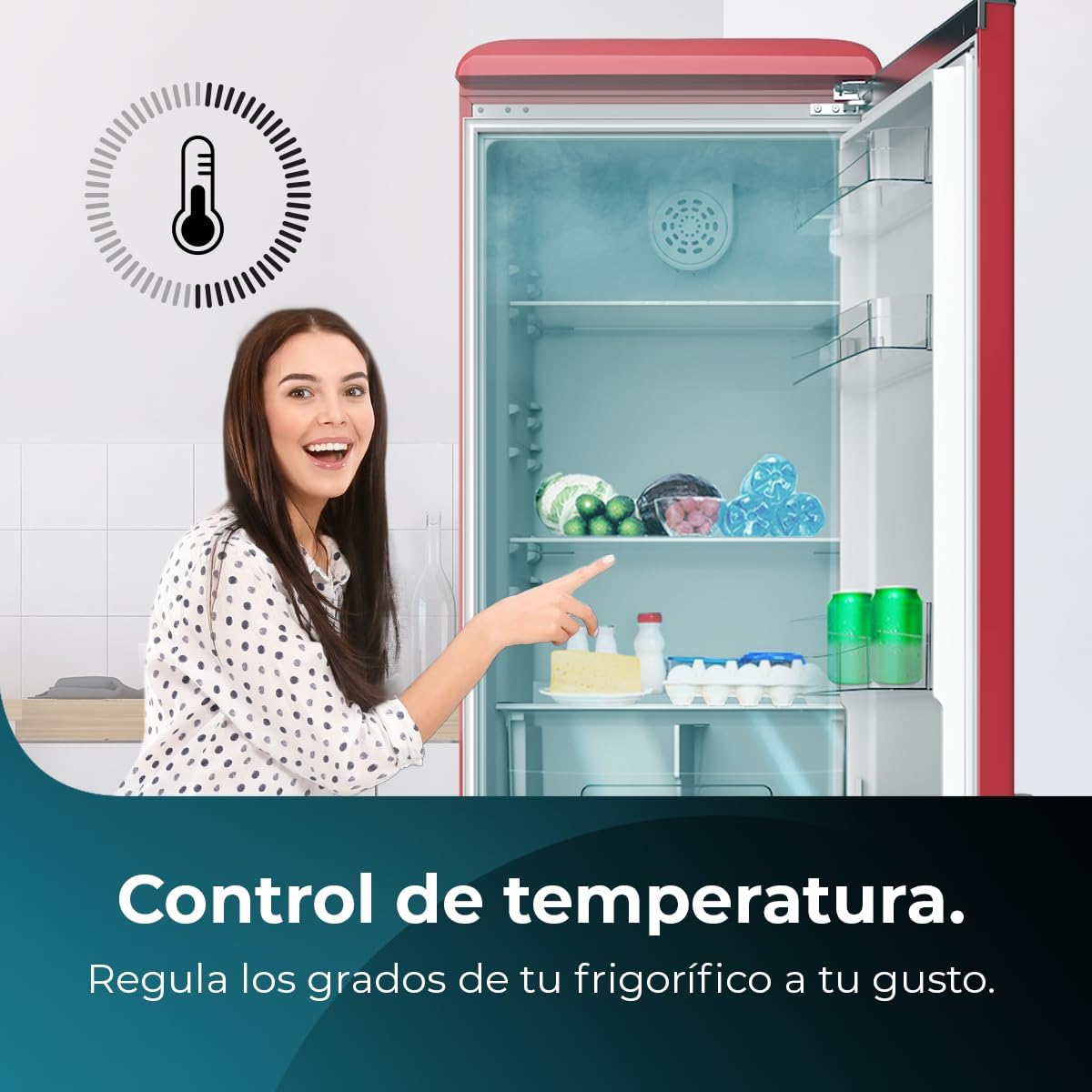 Cecotec Réfrigérateur Combiné Rétro 300L Bolero CoolMarket Combi Origin 300 Rouge E, Classe E, LED Intérieur, Crisper Box, Contrôle de Température, Po