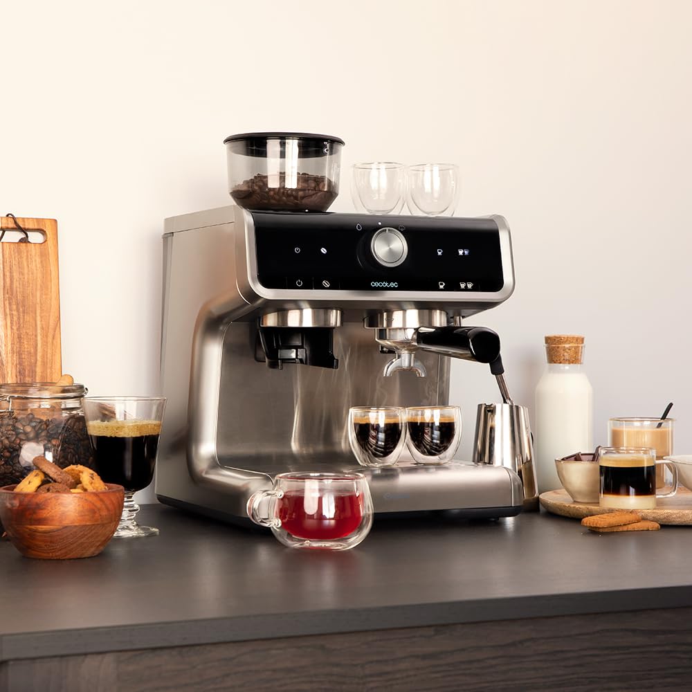 Cecotec Machine à café Express Power Espresso 20 Barista Cream. 2 Thermoblocks, 20Bars, Manomètre, Mode Auto pour 1 et 2 Café(s), Buse vapeur Orientable, Conduit pour Infusions, 2900W.