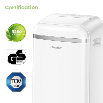 COMFEE' Climatiseur Mobile 12000 BTU/H 3,5 kW, 3 Modes, Fonction Follow Me, Télécommande, pour grandes pièces de 43㎡/117m³, Kit d'évacution inclus, Réfrigérant naturel, PAC 12000