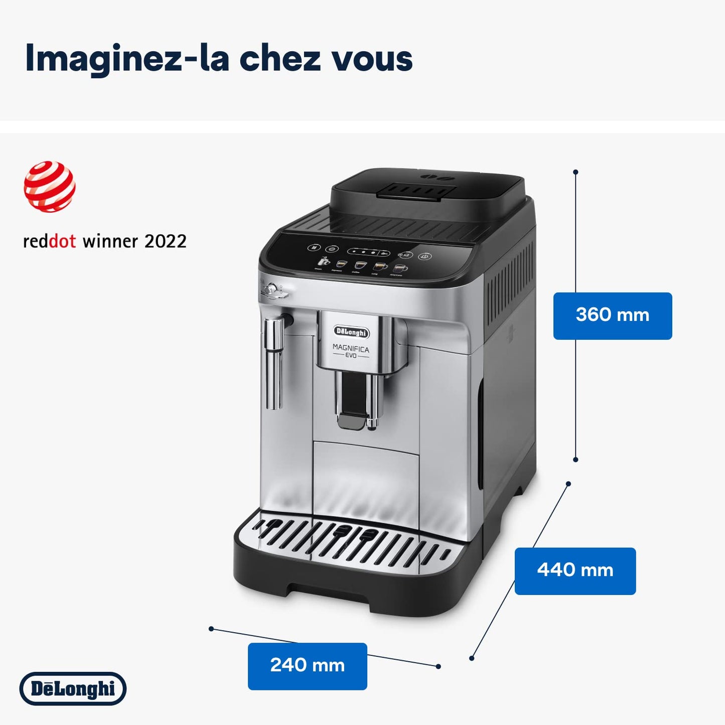 De'Longhi Magnifica Evo, Machine à Café et Cappucino avec Broyeur à Grains, ECAM292.33.SB, Argent [Exclusif Amazon]