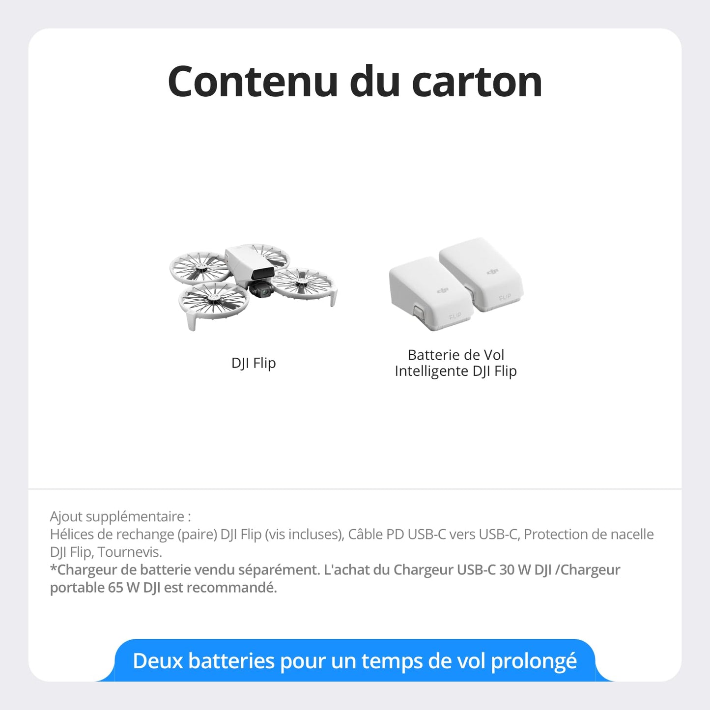 Bundle deux batteries DJI Flip sans radiocommande à écran, drone caméra 4K UHD pour adultes, décollage palmaire, retour automatique, vol intelligent, deux batteries
