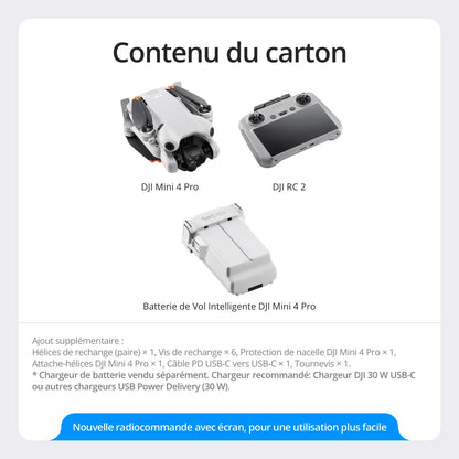 DJI Mini 4 Pro (DJI RC 2), Mini Drone Pliable avec Caméra 4K pour Adultes, Moins de 0,549 lb/249 g, Temps de Vol 34 min, Transmission Vidéo 20 km, Détection Omnidirectionnelle, C0