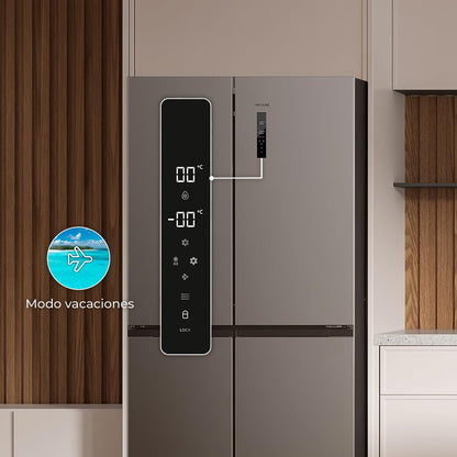 Cecotec American Refrigerator 4 Doors Stainless Steel 490 L CoolMarket 4D 490 Inox E. 183 cm High, 91 cm Wide, Low Power, Inverter Plus, Fast Cooling and Fast Freezing, Total NoFrost