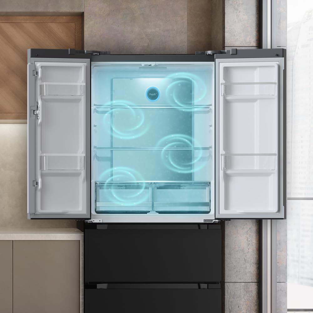 Cecotec Réfrigérateur Congélateur porte française Bolero CoolMarket FD 436 Dark E. 436 L, Total No Frost, Multi Airflow y compresseur inverter para ahorro energético.