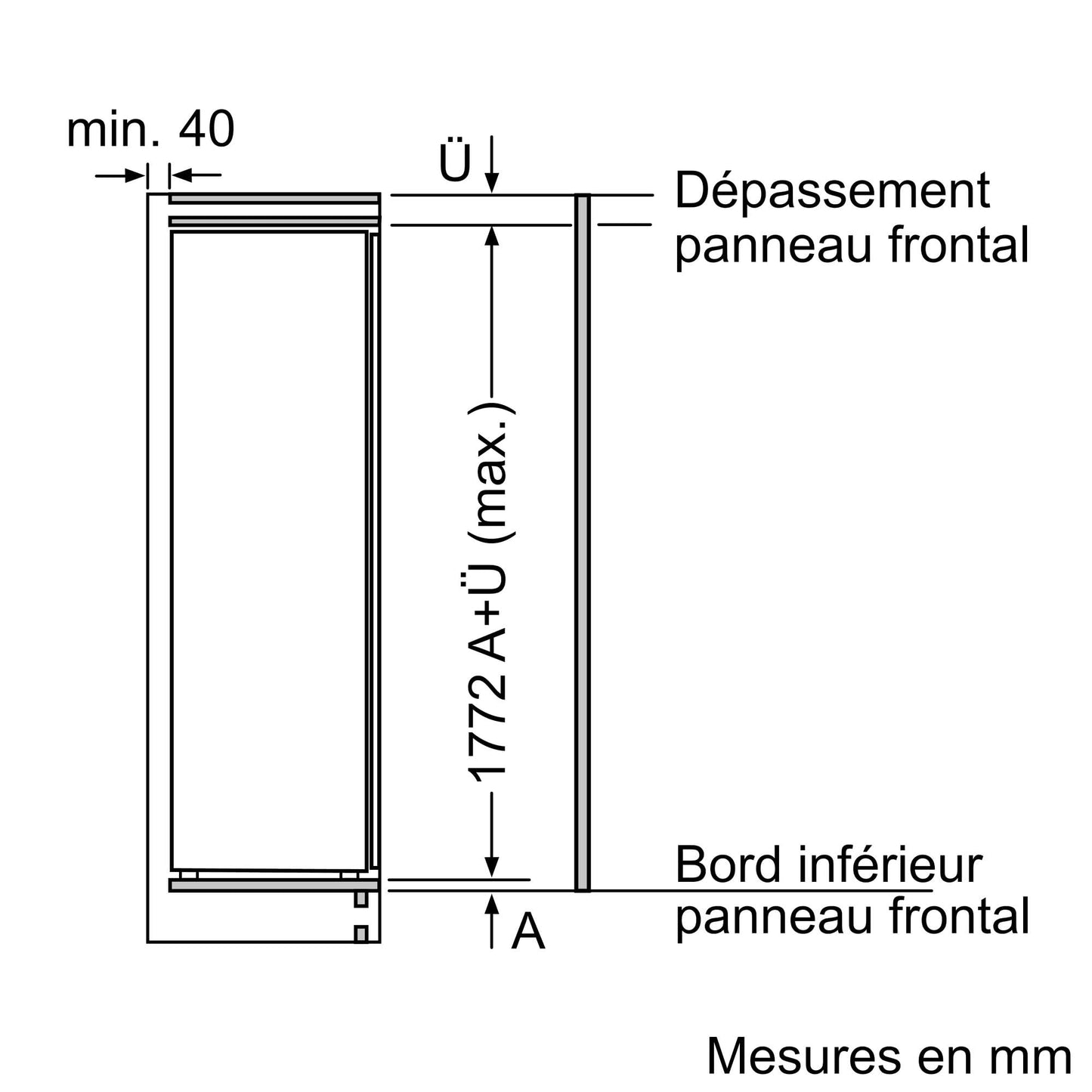 Bosch KIR81NSE0, Série 2, Réfrégirateur 1 porte, Encastrable, 177,2 x 54,1 cm, 310 L