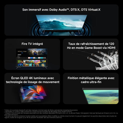 XIAOMI TV F Pro 75, 190 cm (75 Pouces), 4K UHD QLED, Smart TV, Fire TV, Contrôle Vocal Alexa, HDR10+, Mode Game Boost 120Hz, MEMC, 2Go+32Go, Compatible avec AirPlay