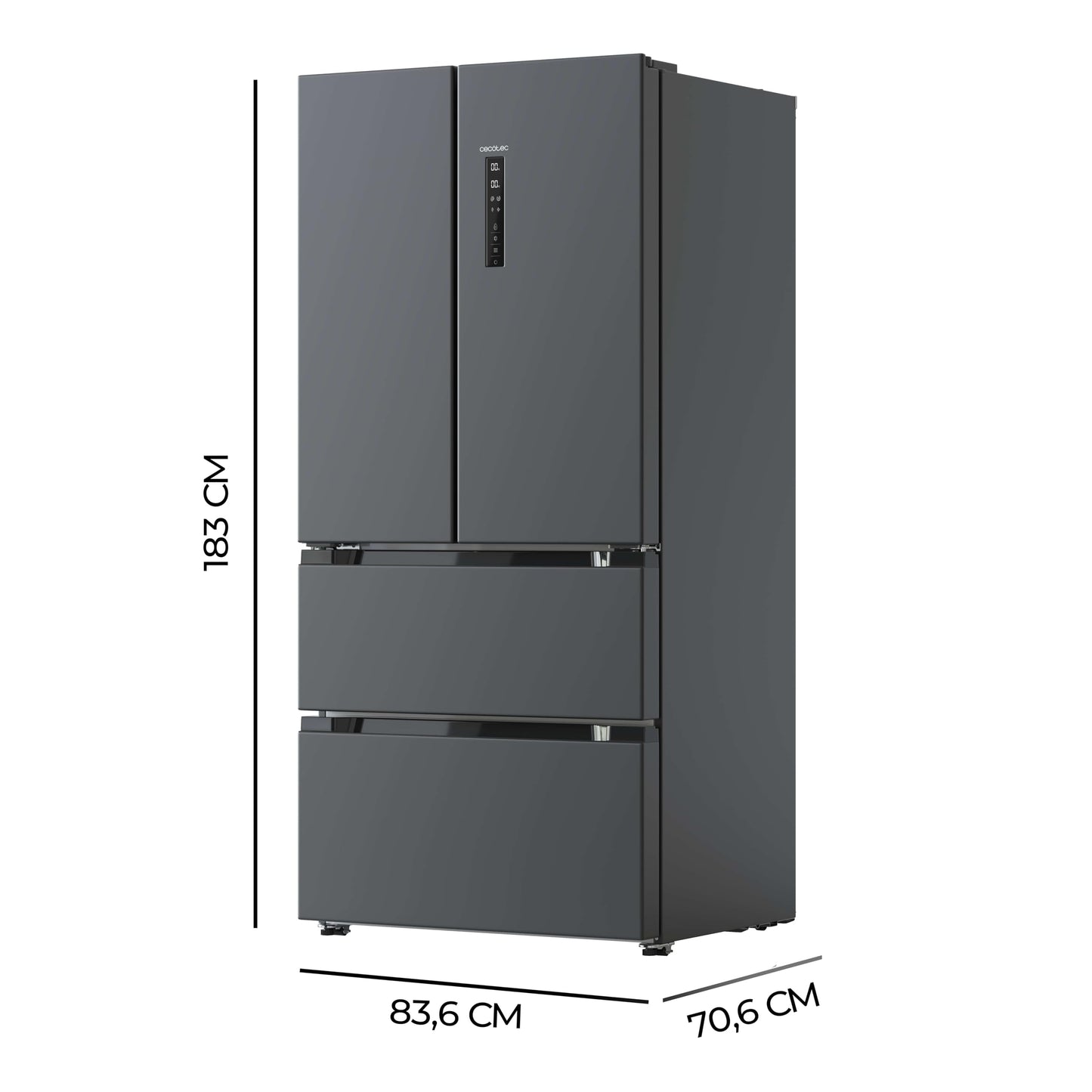 Cecotec Refrigerator French Door Dark 510 L Bolero CoolMarket FD 510 Dark E. 183 cm High, 84 cm Wide, Motor Inverter Plus, Fast Cooling and Fast Freezing, MultiAirFlow, Total NoFrost