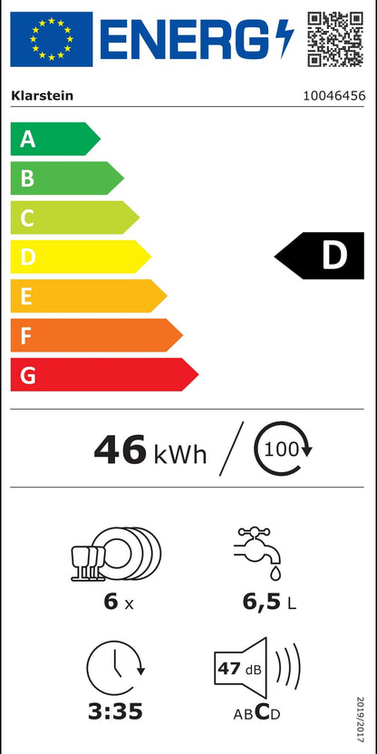 Klarstein Lave Vaisselle Encastrable - Compact 45 cm, 6 Couverts, Programme UV Hygiène, AquaStop Sécurité, Classe Énergie D, Silencieux 47 dB, Commande Intuitive