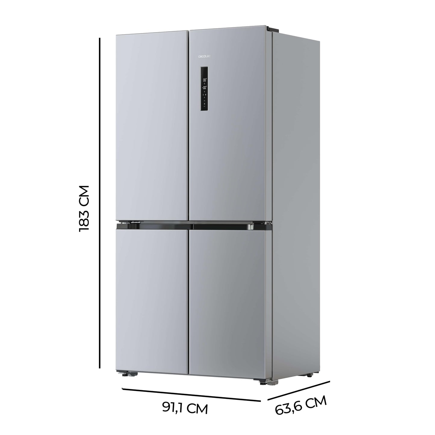 Cecotec American Refrigerator 4 Doors Stainless Steel 490 L CoolMarket 4D 490 Inox E. 183 cm High, 91 cm Wide, Low Power, Inverter Plus, Fast Cooling and Fast Freezing, Total NoFrost