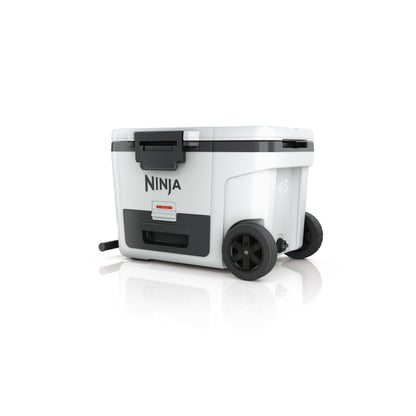 Ninja FrostVault Glacière robuste et isotherme, avec roues et tiroir de stockage à sec Dry Zone, conserve la glace plusieurs jours, capacité jusqu’à 68 canettes, Blanc Nuage, FB245EUWH