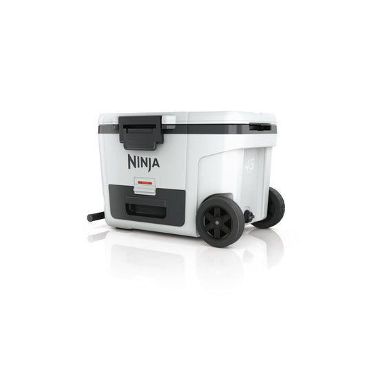 Ninja FrostVault Glacière robuste et isotherme, avec roues et tiroir de stockage à sec Dry Zone, conserve la glace plusieurs jours, capacité jusqu’à 68 canettes, Blanc Nuage, FB245EUWH