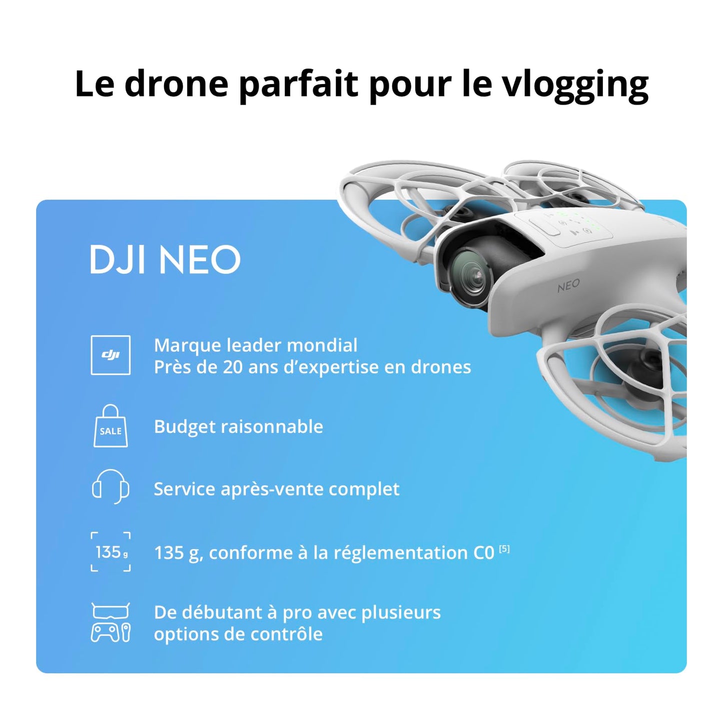Bundle Motion Fly More DJI Neo, Mini Drone avec Caméra 4K UHD pour Adultes, Drone Suiveur qui Vole Seul de 135 g, Décollage du Creux de la Main, Suivi de Sujet, avec RC Motion 3 et 3 Batteries