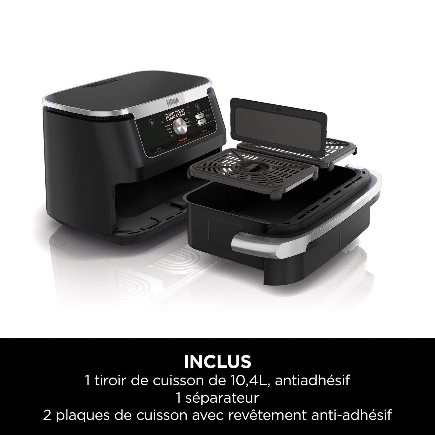 NINJA Foodi FlexDrawer Air Fryer 2 Compartiments Avec Séparateur Amovible, Grande Capacité 10.4L, Air Fryer 7-en-1, Max 240°C, Pièces Antiadhésives Amovibles Lavables Au Lave-Vaisselle, Noir