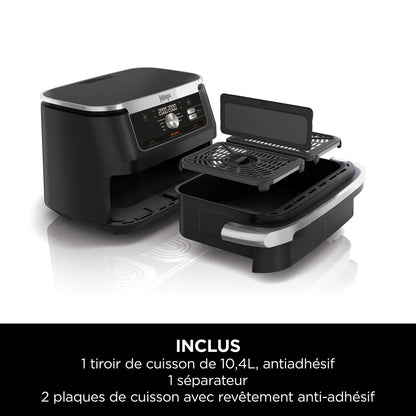 NINJA Foodi FlexDrawer Air Fryer 2 Compartiments Avec Séparateur Amovible, Grande Capacité 10.4L, Air Fryer 7-en-1, Max 240°C, Pièces Antiadhésives Amovibles Lavables Au Lave-Vaisselle, Noir