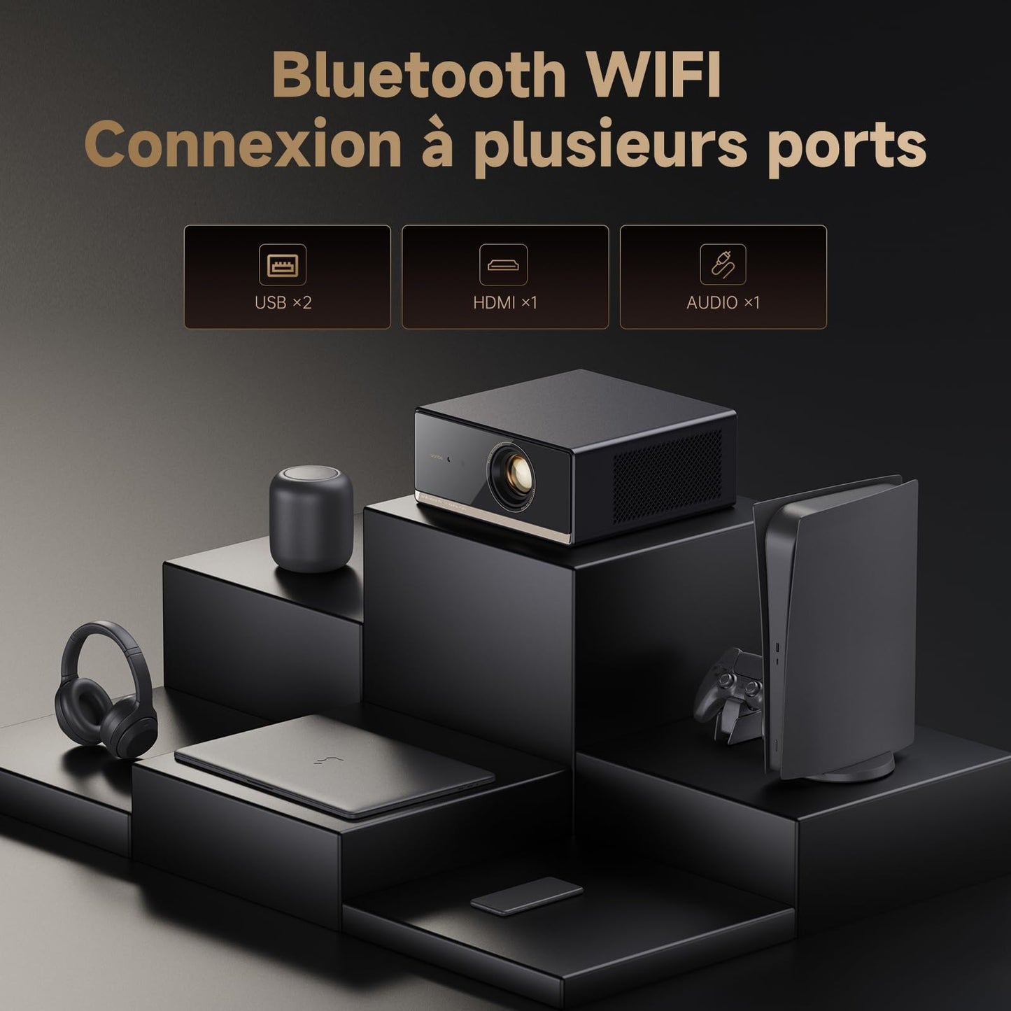 Google TV Videoprojecteur 4K 【Netflix Officiel/HDR10/1100 ANSI】 1080P Natif, WiFi Bluetooth, 12W Haut-Parleurs, Auto Focus/Keystone, WANBO X5 Pro Projecteur Video 4K Home Cinéma HDMI2.0