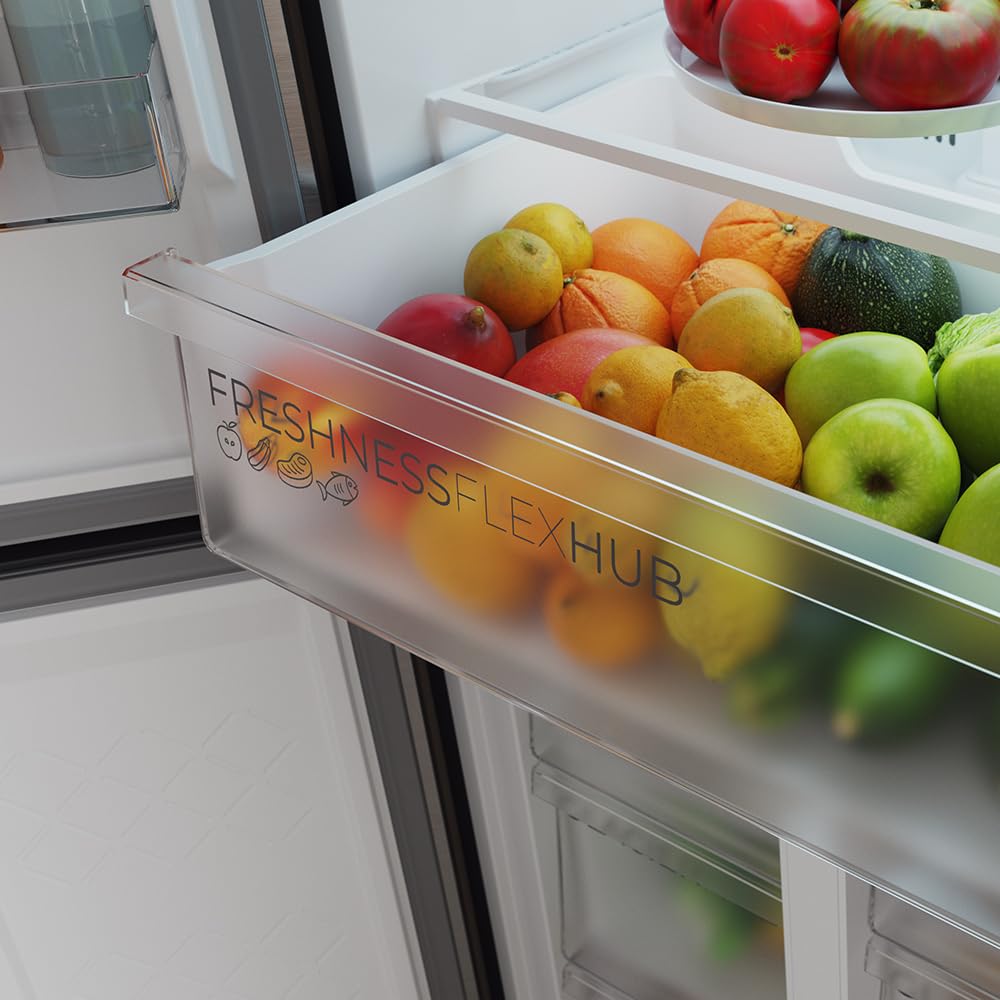 Cecotec Réfrigérateur 4 Portes Total No Frost Bolero CoolMarket 4D 394 Inox E,394 Litres, Hauteur 170 cm et 70 cm Largeur, Tiroir Température Variable, Compresseur Inverter, ATT Antibactérien