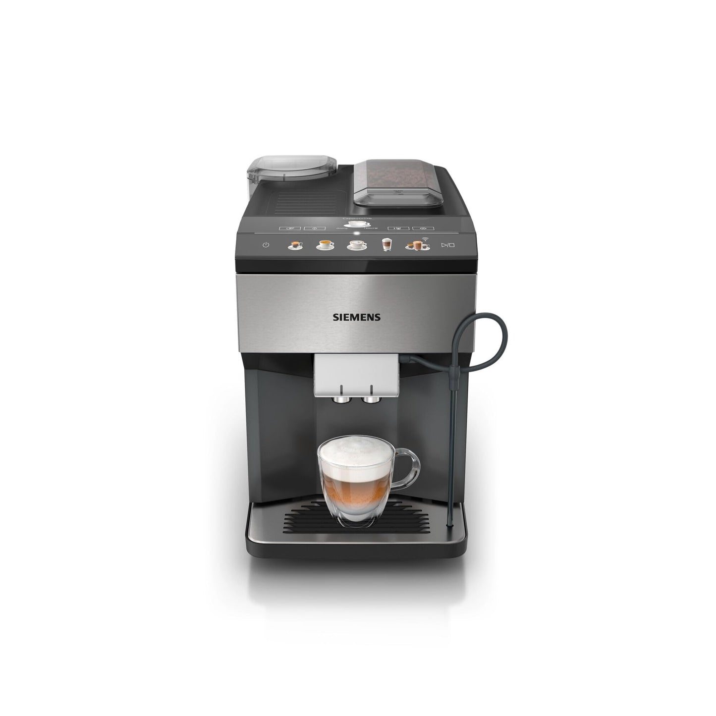 Siemens, machine à café tout automatique, EQ500, Home Connect, aromaDouble Shot, autoMilk Clean, ceramDrive, bandeau avec écran coffeeSelect, oneTouch DoubleCup, Inox/Noir, TP516RX3