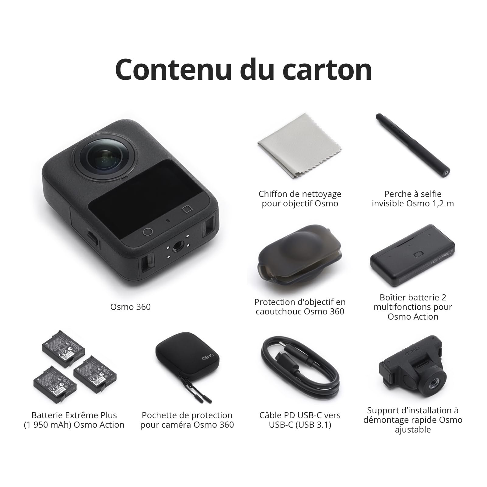 DJI Bundle Aventure Osmo 360, caméra 360 avec imagerie 360° de 1 Pouce, autonomie de Batterie prolongée avec 3 Batteries, vidéo 360° en 8K Native, caméra d’Action pour Sports, vlog