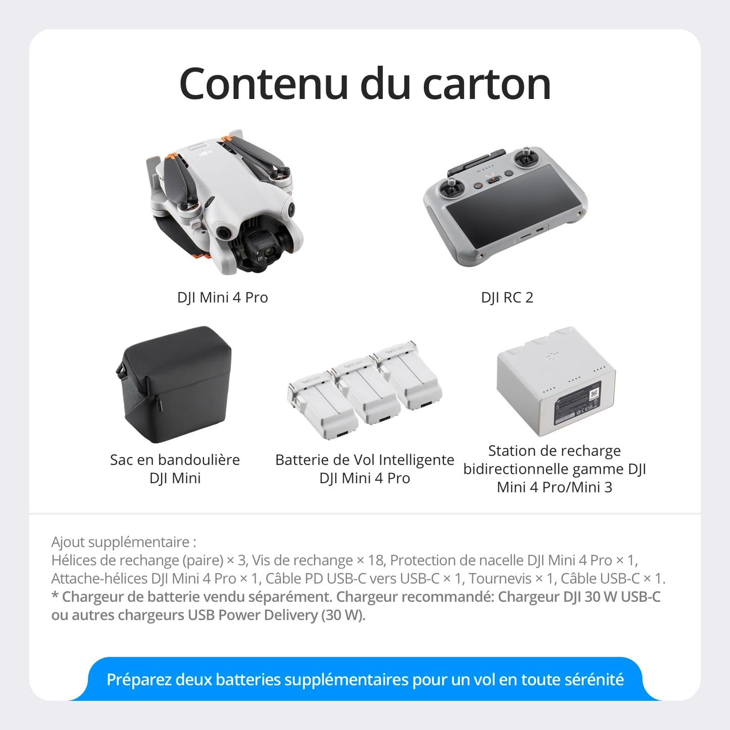 DJI Bundle avec Mini 4 Pro Fly More avec RC 2 (Radiocommande avec Écran), Mini Drone Pliable avec Caméra 4K, Moins de 0,549 lb/249 g, Temps de Vol de 34 min, 2 Batteries Supplémentaires, C0