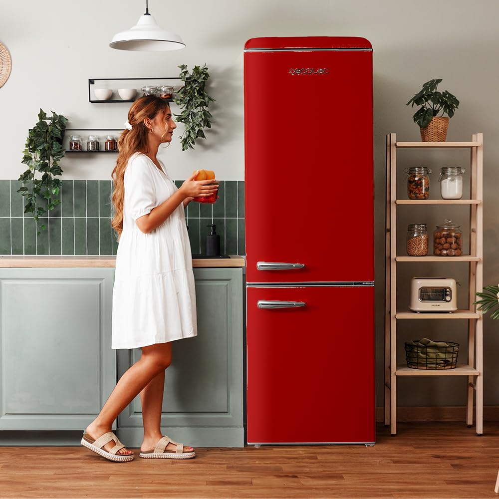 Cecotec Réfrigérateur Combiné Rétro 300L Bolero CoolMarket Combi Origin 300 Rouge E, Classe E, LED Intérieur, Crisper Box, Contrôle de Température, Po