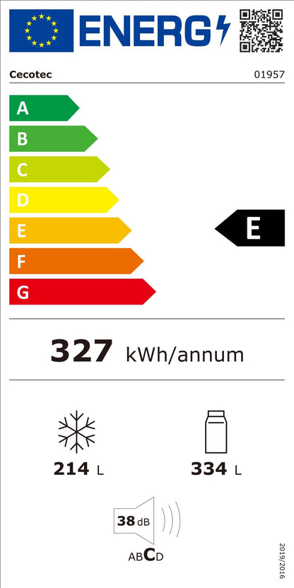 Cecotec Réfrigérateur 3 Portes Bolero CoolMarket TDW 548 Black Glass E, Classe E, 548L, Design T Door, Compresseur Inverter Plus, Total No Frost, Metal Cooling, Multi AirFlow, Fast Cooling et Freezing