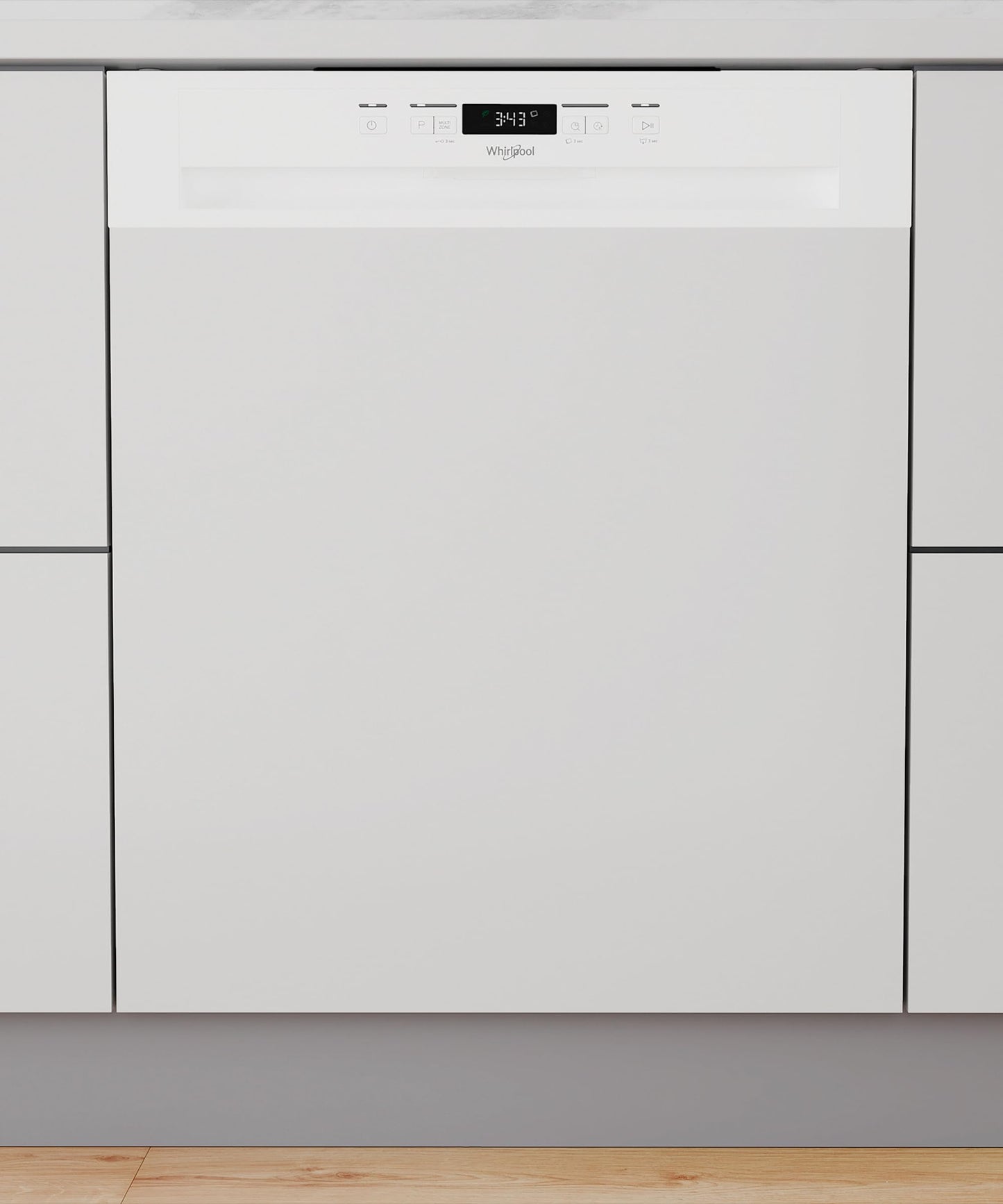 Lave vaisselle encastrable 60 cm Whirlpool WBC3C26 - Lave vaisselle integrable Bandeau blanc - Classe énergétique A++ / Affichage temps restant - Départ différé