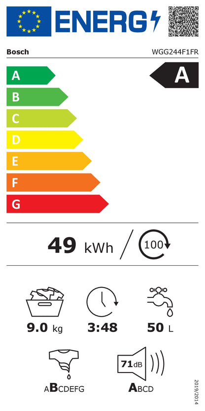Bosch WGG244F1FR, Série 6, Lave-linge Pose-libre, 9 kg, 1400 trs/min, Blanc