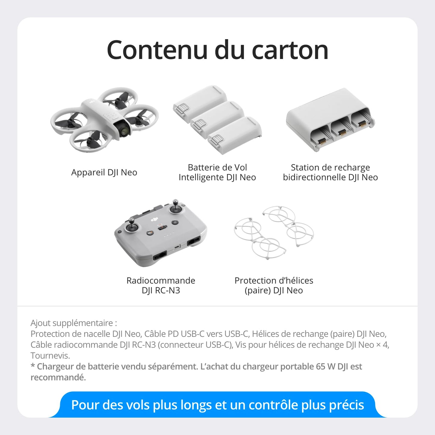 Bundle Fly More DJI Neo, Mini Drone avec Caméra 4K UHD pour Adultes, Drone Suiveur qui Vole Seul de 135 g, Décollage du Creux de la Main, Suivi de Suj