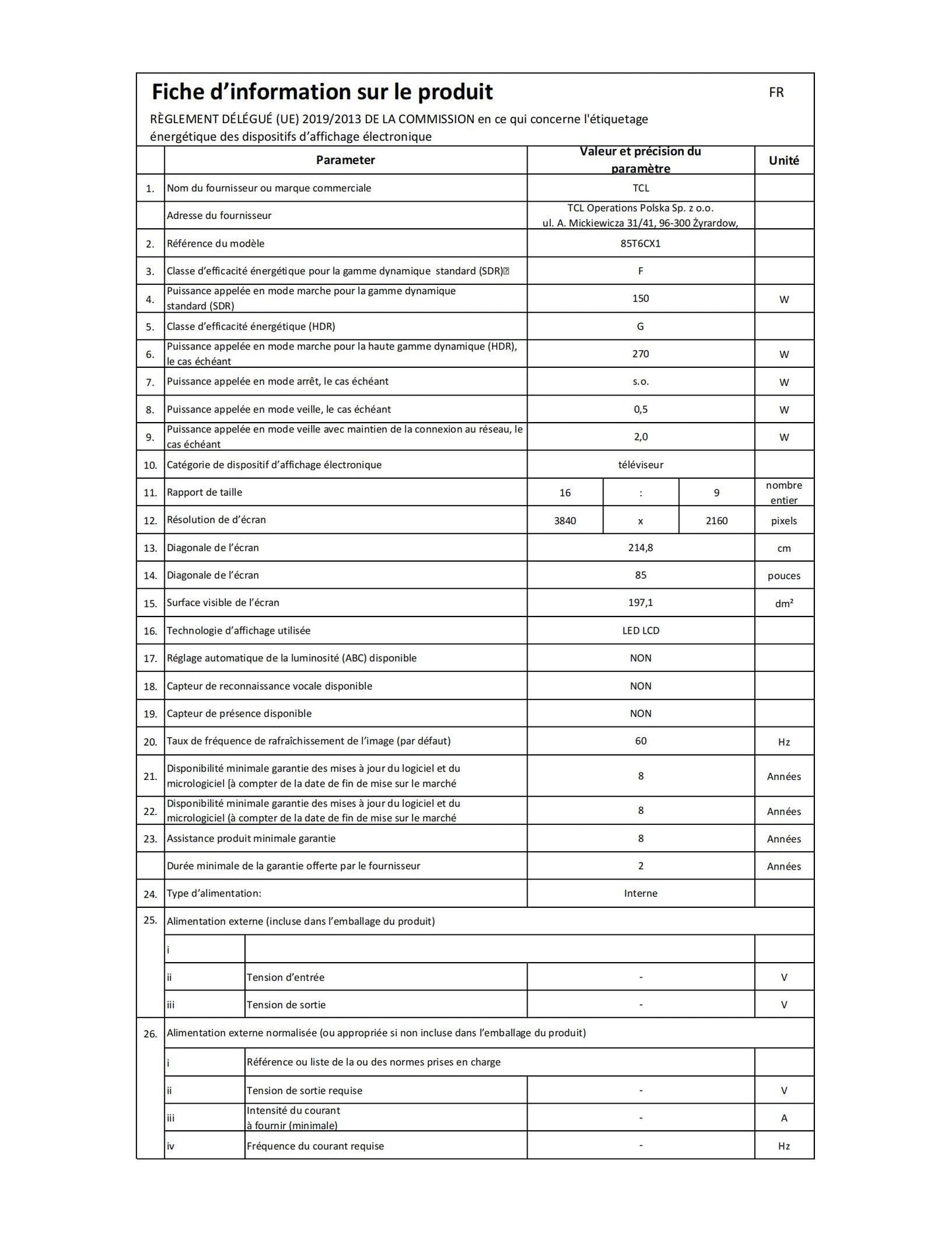 TCL 85T6C Fire TV 85 Pouces QLED 4K UHD Smart TV, HDR (Multi-Format), Dolby Atmos, Motion Clarity, Game Master, Télécommande vocale Alexa