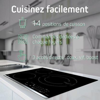 Sauter - SPI4664B - Plaque Induction - Table de Cuisson Encastrable - Noir - 4 Foyers - 7200W - Dimensions Encastrement : 56x49cm - Espace Grand Plat - Fabriqué en France