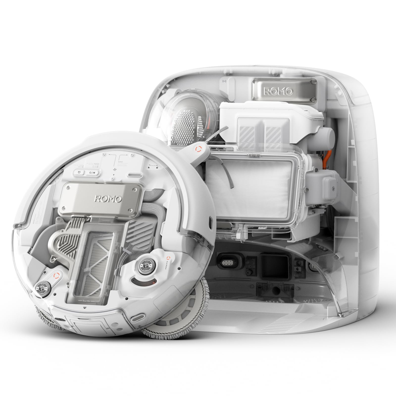 DJI ROMO P Robot Aspirateur Laveur au Design Transparent, Aspirateur Robot de 25 000 Pa, détection de Niveau Drone, 200 Jours sans Maintenance, Solutions de Nettoyage Personnalisables