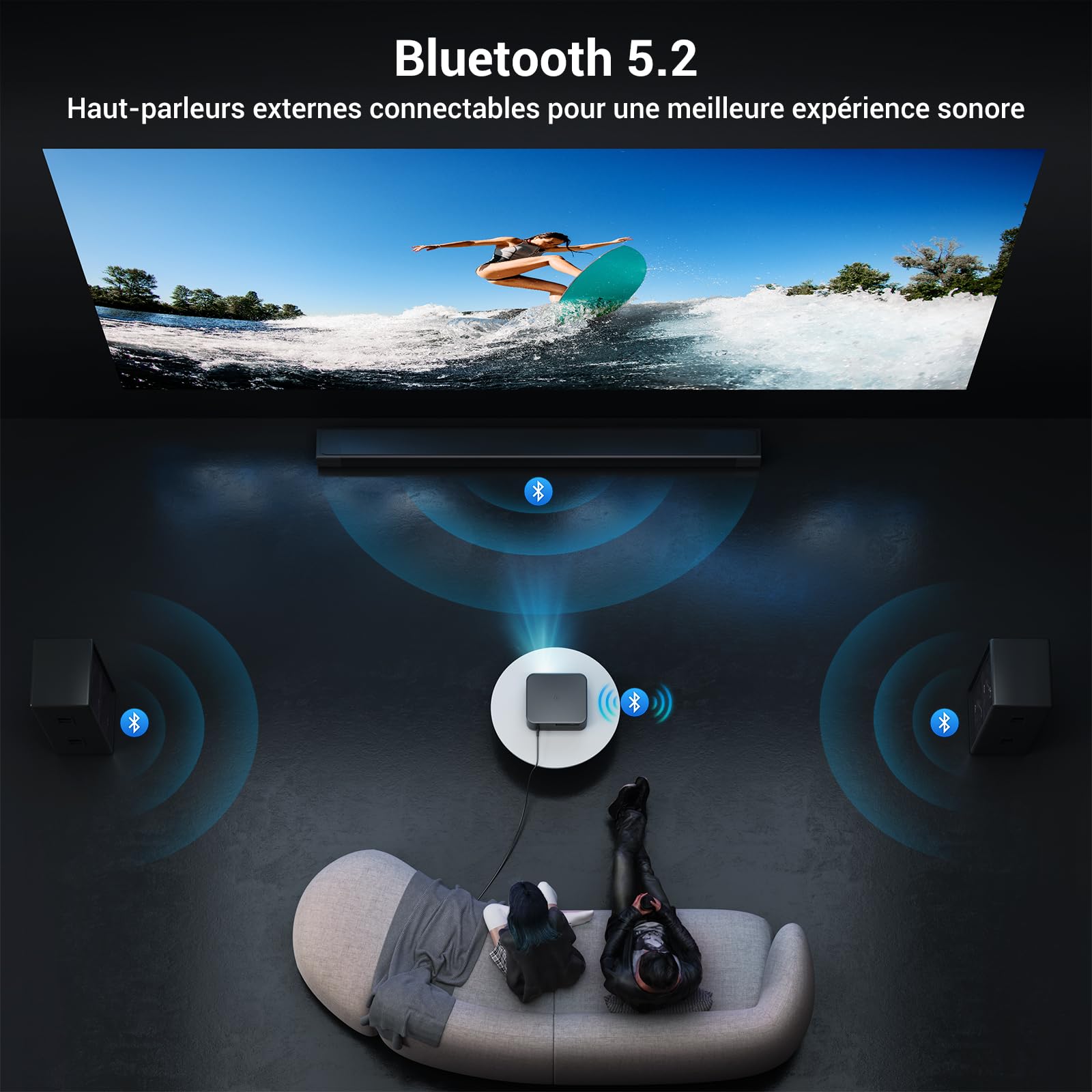 1500 ANSI Full HD Videoprojecteur 4k avec WiFi 6 Bluetooth 5.2, HAPPRUN Projecteur Video Home Cinéma avec Auto Focus et Keystone, 300" Vidéoprojecteur Extérieur Intérieur, Compatible TV Stick/PC/PS5