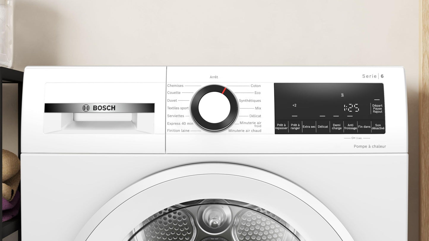 BSH Electroménager WQG1420DFR, Série 6, Sèche linge, Pompe à chaleur, 9 kg, Blanc