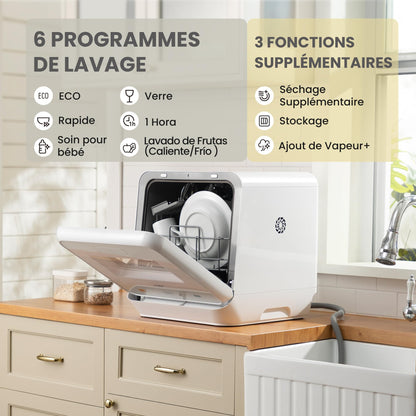 COMFEE' Lave-vaisselle de comptoir, mini lave-vaisselle de table avec 6 programmes, lavage à la vapeur,Soins pour bébé et lavage des fruits, sans plom